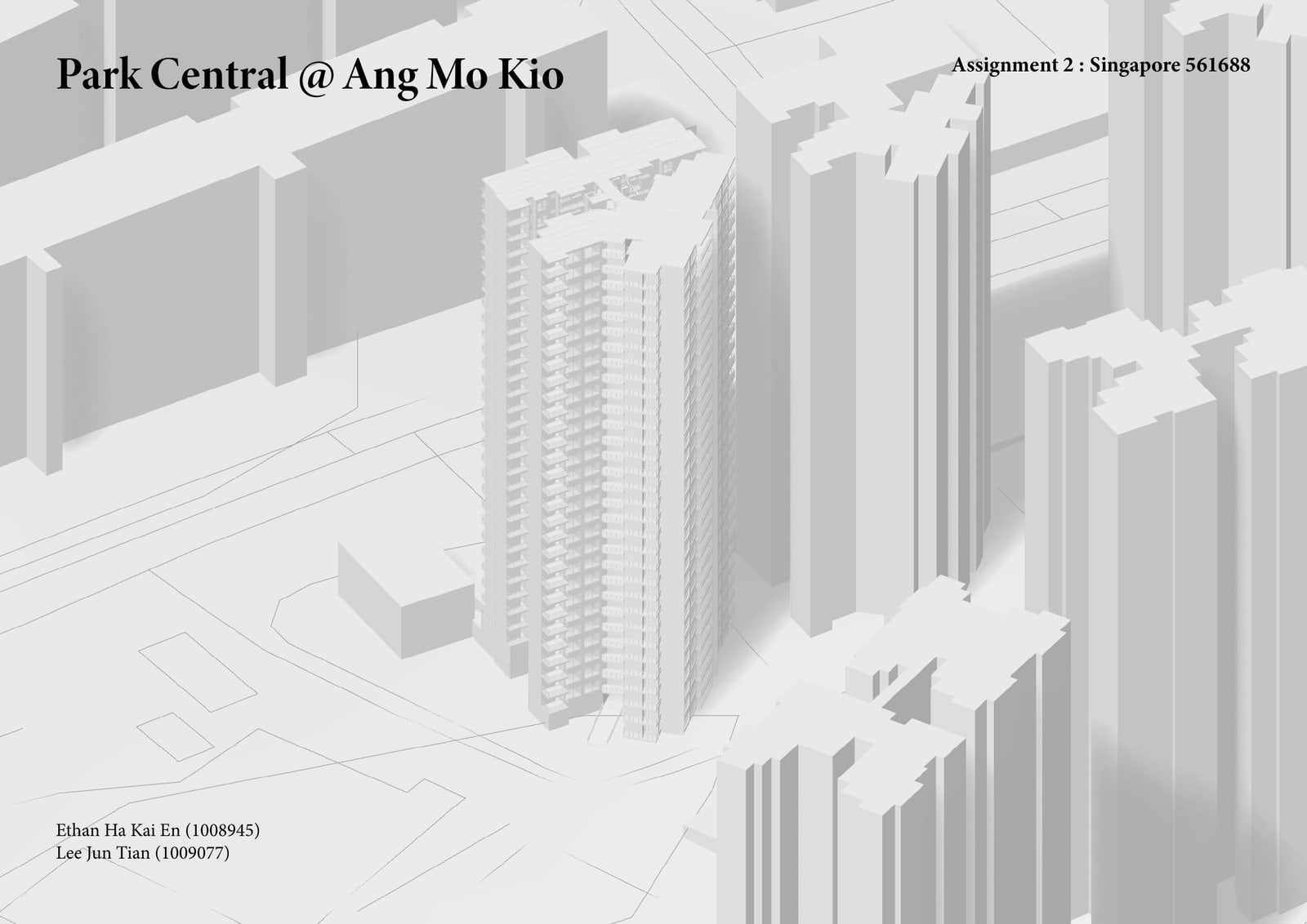 Isometric BIM view of Block 588A among neighbouring Ang Mo Kio slabs