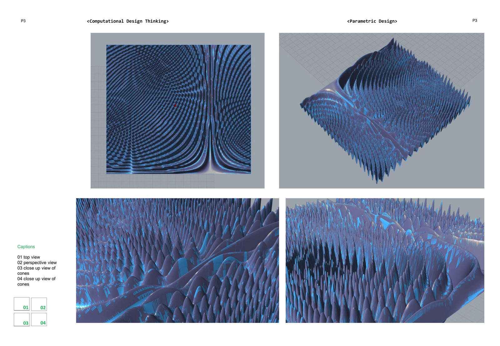 Top view, perspective and close-ups of the blue thumbprint surface